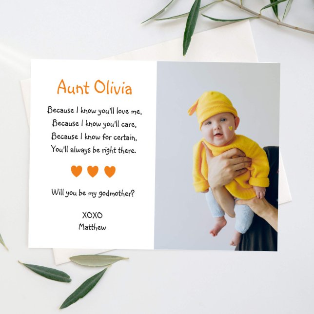 Orange Hearts Will You Be My Godmother Photo Invitation (Creator Uploaded)