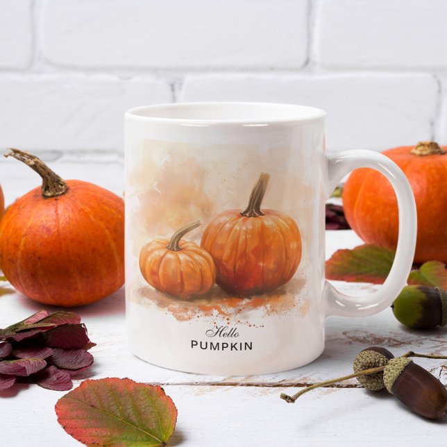 Orange Hello Pumpkin Watercolor Halloween Season Mug (Creator Uploaded)