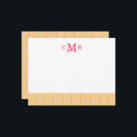 Orange Herringbone Custom Monogram Stationery Note Card<br><div class="desc">Cute girly trendy chic stylish modern herringbone chevron zigzag stripes pattern with customisable text. Add your personalised 3 letter monogram initials or change the text to add your name, a message for thank you notes or leave it blank to use for any occasion! Click the "Customise It" button to change...</div>