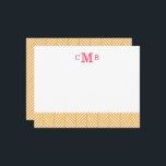 Orange Herringbone Custom Monogram Stationery Note Card<br><div class="desc">Cute girly trendy chic stylish modern herringbone chevron zigzag stripes pattern with customisable text. Add your personalised 3 letter monogram initials or change the text to add your name, a message for thank you notes or leave it blank to use for any occasion! Click the "Customise It" button to change...</div>