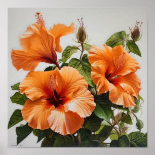 Orange Hibiscus Flower Art Print Poster
