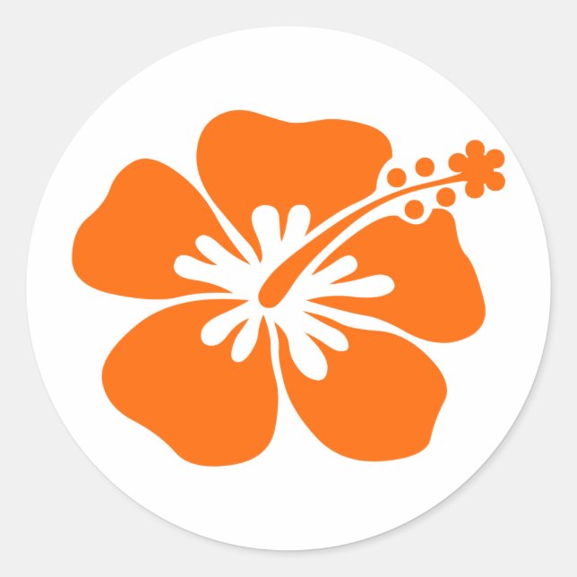 Orange hibiscus flower classic round sticker (Front)
