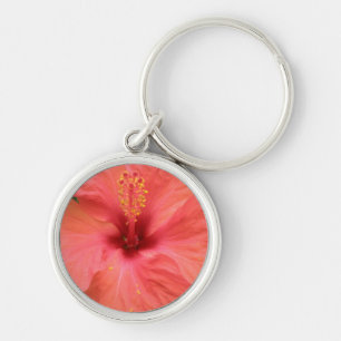 Orange Hibiscus Flower Macro Keychain