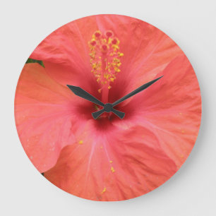 Orange Hibiscus Flower Macro Wall Clock