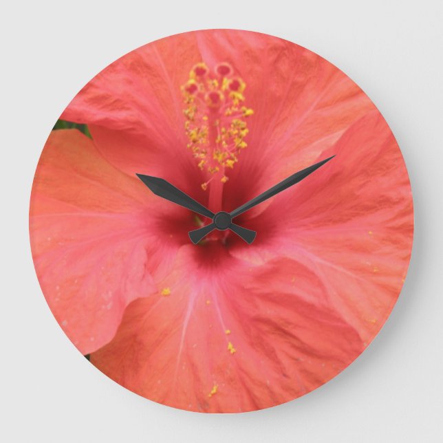 Orange Hibiscus Flower Macro Wall Clock (Front)