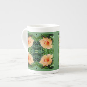 Orange Hibiscus Flower Pattern Bone China Mug