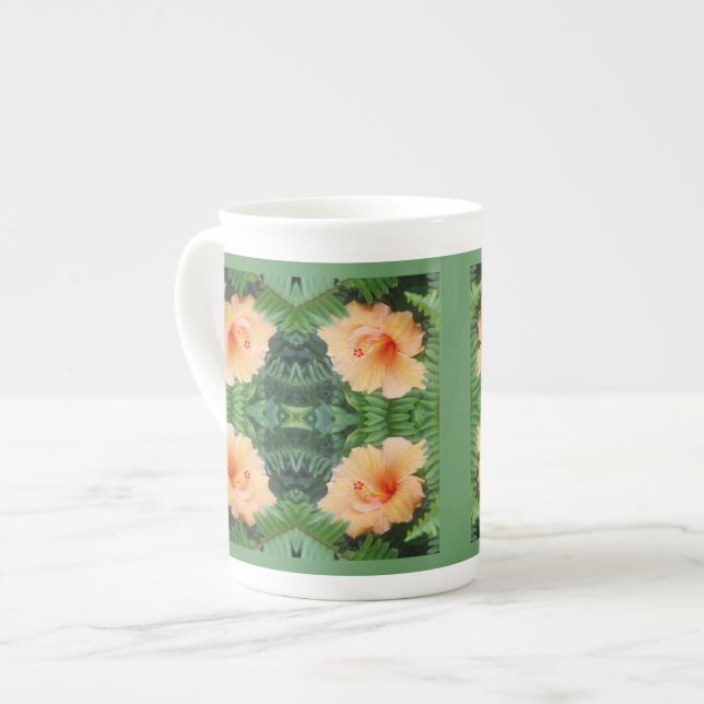 Orange Hibiscus Flower Pattern Bone China Mug (Front Left)