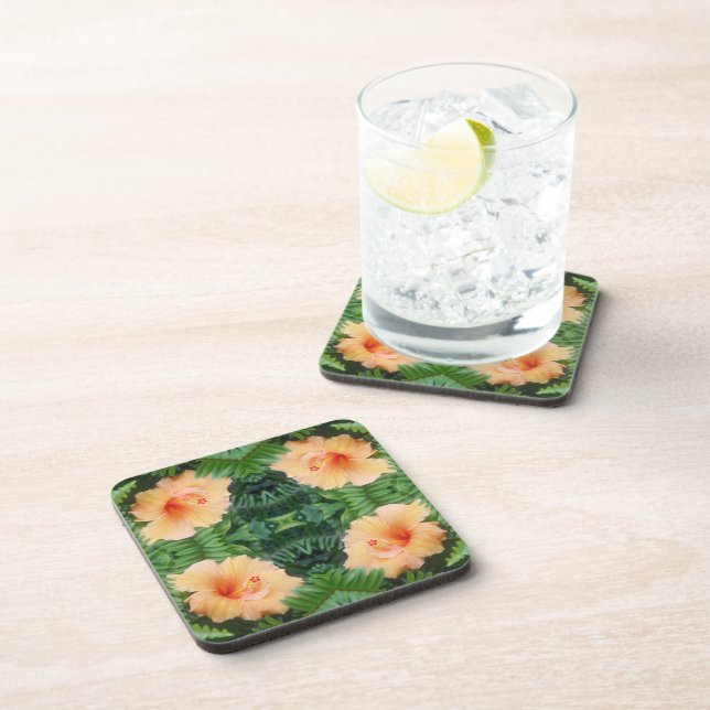 Orange Hibiscus Flower Pattern Coaster (Right Side)