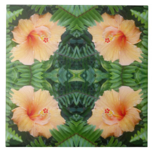 Orange Hibiscus Flower Pattern Tile