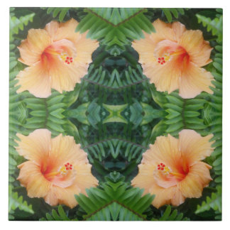 Orange Hibiscus Flower Pattern Tile