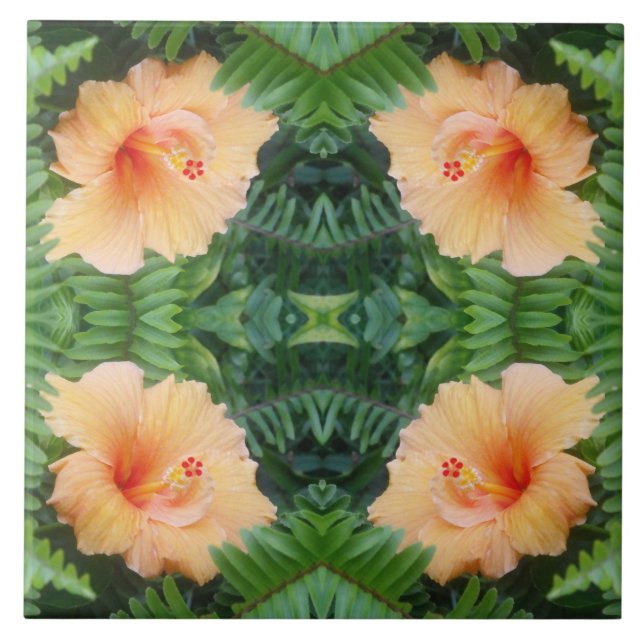 Orange Hibiscus Flower Pattern Tile (Front)