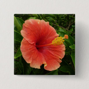 Orange Hibiscus Flower Tropical Floral 15 Cm Square Badge