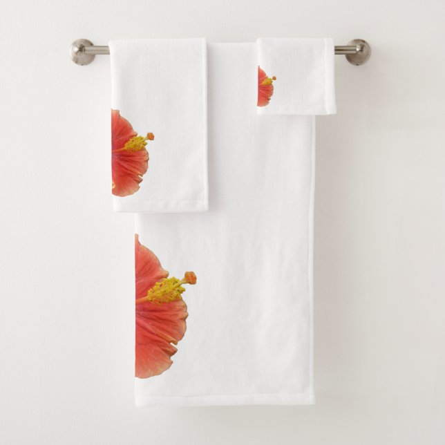 Orange Hibiscus Flower Tropical Floral Bath Towel Set (Insitu)