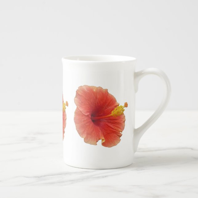 Orange Hibiscus Flower Tropical Floral Bone China Mug (Right)