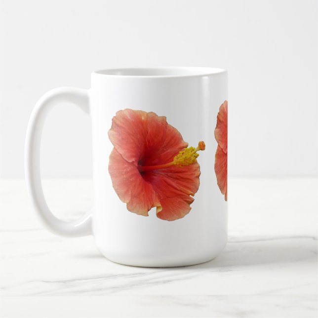 Orange Hibiscus Flower Tropical Floral Coffee Mug (Left)