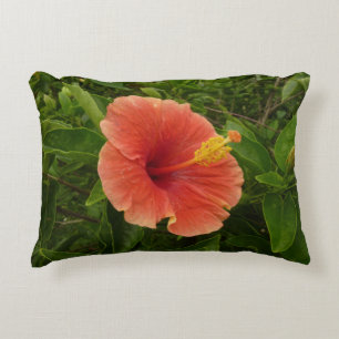Orange Hibiscus Flower Tropical Floral Decorative Cushion