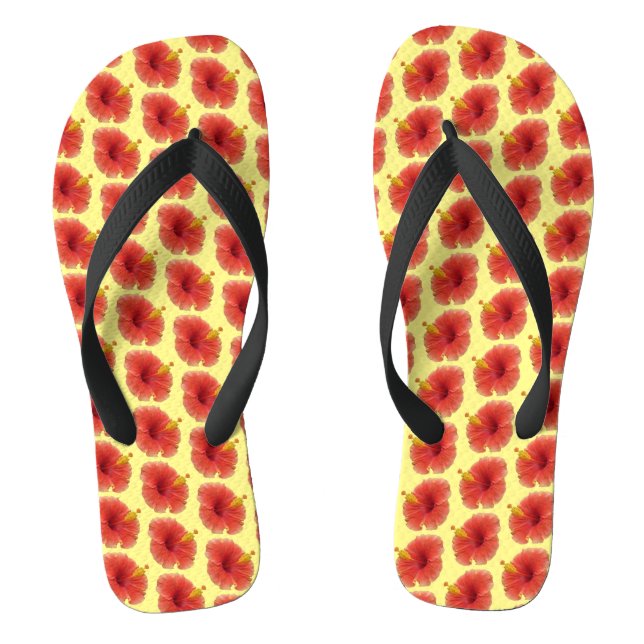 Orange Hibiscus Flower Tropical Floral Flip Flops (Footbed)