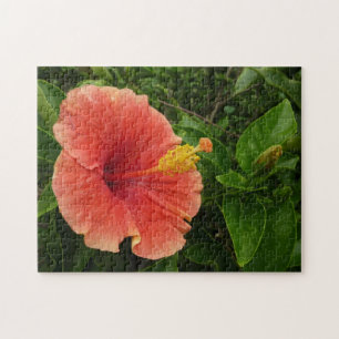 Orange Hibiscus Flower Tropical Floral Jigsaw Puzzle
