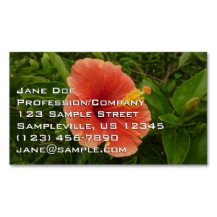 Orange Hibiscus Flower Tropical Floral Magnetic Business Card