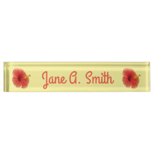 Orange Hibiscus Flower Tropical Floral Nameplate
