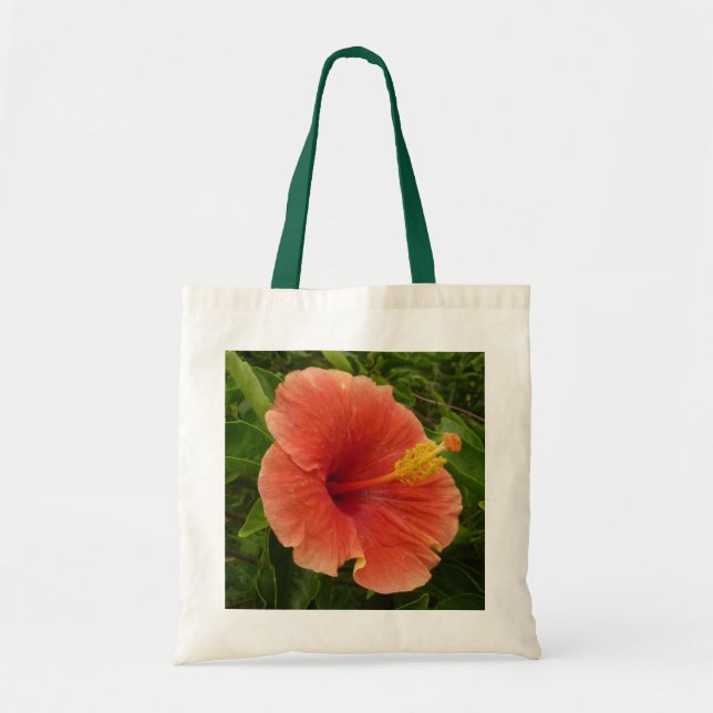 Orange Hibiscus Flower Tropical Floral Tote Bag (Front)