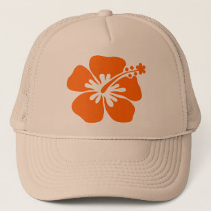 Orange hibiscus flower trucker hat