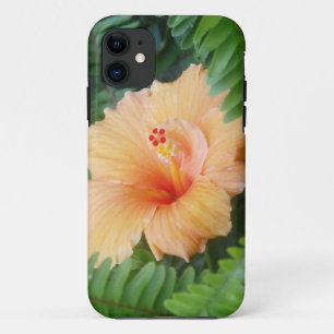 Orange Hibiscus Flower with Ferns iPhone 11 Case