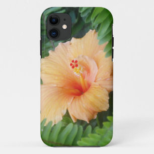 Orange Hibiscus Flower with Ferns iPhone 11 Case