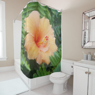 Orange Hibiscus Flower with Ferns Shower Curtain
