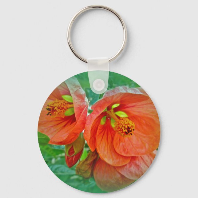 Orange Hibiscus Flowers Key Ring (Front)