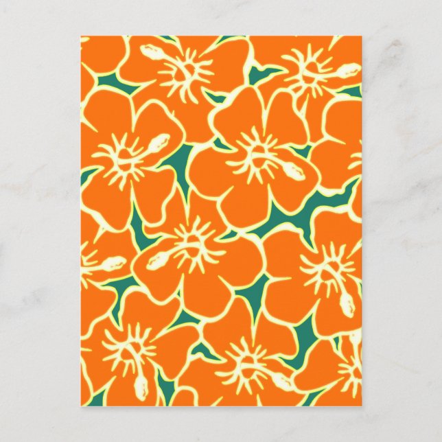 Orange Hibiscus Flowers Tropical Hawaiian Luau Postcard (Front)