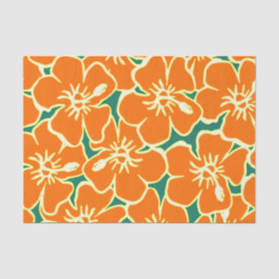 Orange Hibiscus Flowers Tropical Hawaiian Luau Tissue Paper