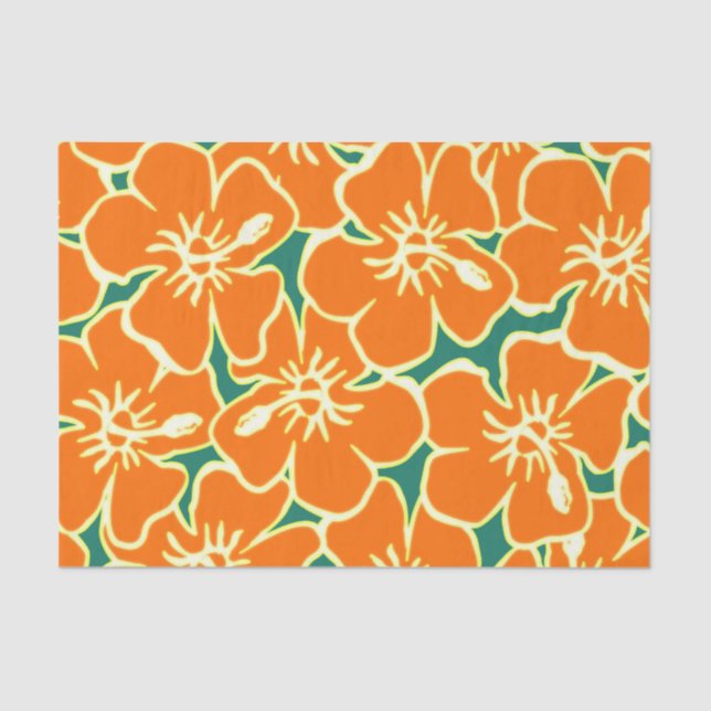 Orange Hibiscus Flowers Tropical Hawaiian Luau Tissue Paper (Front)