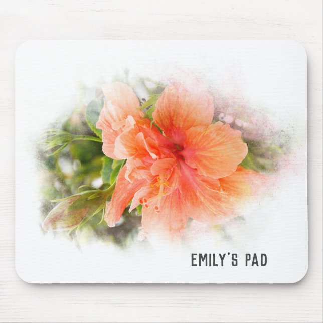 Orange Hibiscus Mouse Mat (Front)