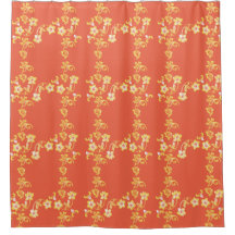 Orange Hibiscus Print Shower Curtain