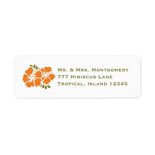 Orange Hibiscus Return Address Labels Custom