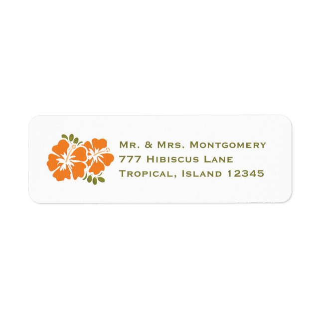 Orange Hibiscus Return Address Labels Custom (Front)