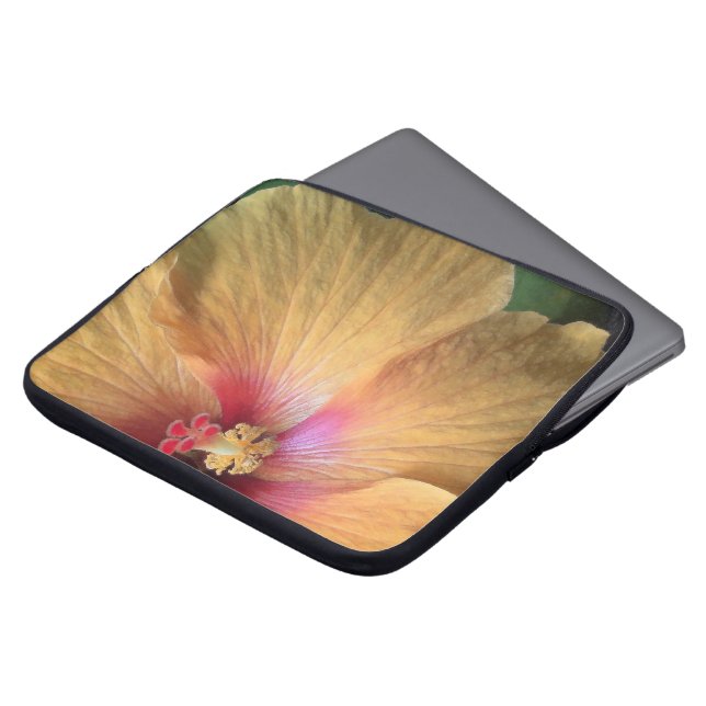 Orange Hibiscus Ruffle Laptop Sleeve (Front Top)