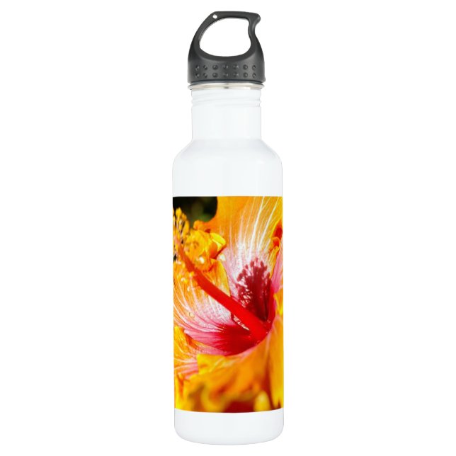 Orange Hibiscus Side View 710 Ml Water Bottle (Front)