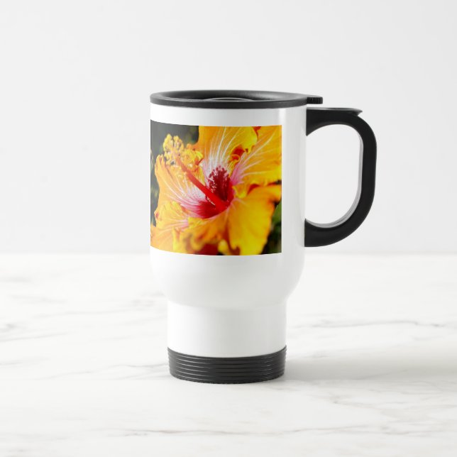 Orange Hibiscus Side View Travel Mug (Right)