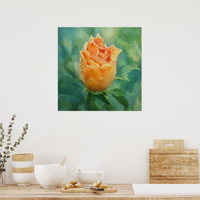 Orange Hibiscus Tropical Flower Floral Art Poster (Kitchen)