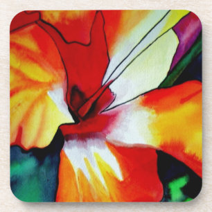 Orange Hibiscus tropical flower watercolor art Coaster