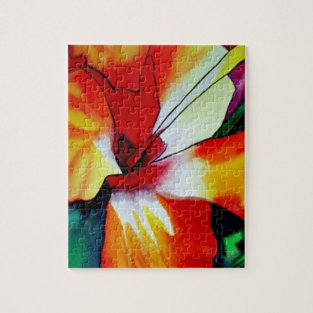 Orange Hibiscus tropical flower watercolor art Jigsaw Puzzle (Vertical)