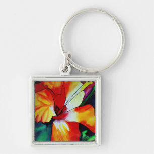 Orange Hibiscus tropical flower watercolor art Key Ring