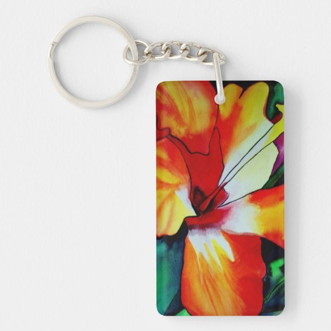 Orange Hibiscus tropical flower watercolor art Key Ring (Front)
