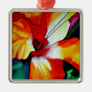 Orange Hibiscus tropical flower watercolor art Metal Tree Decoration