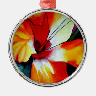 Orange Hibiscus tropical flower watercolor art Metal Tree Decoration