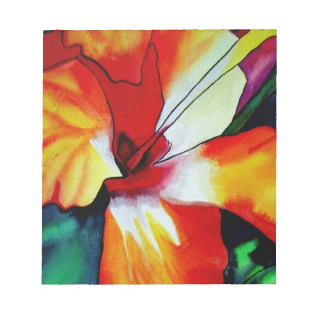 Orange Hibiscus tropical flower watercolor art Notepad (Front)