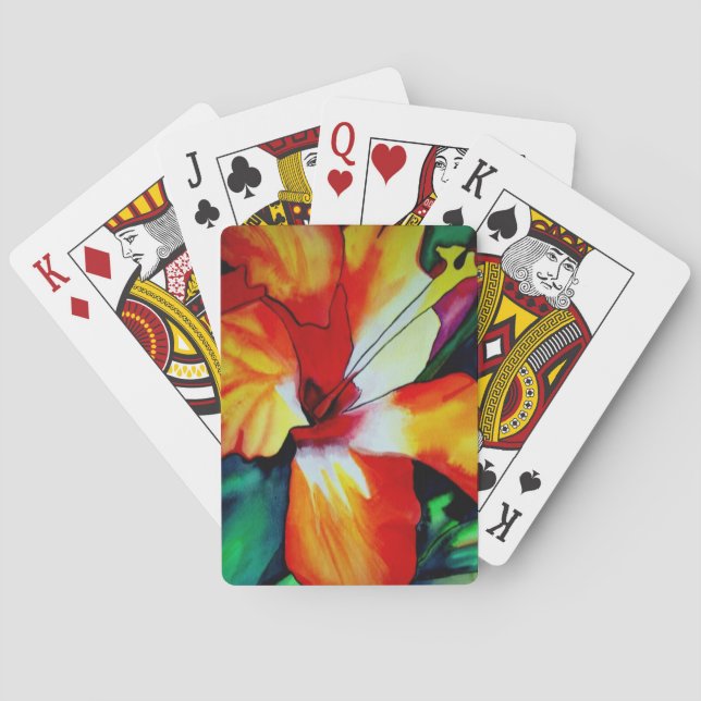 Orange Hibiscus tropical flower watercolor art Playing Cards (Back)