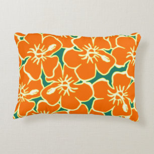 Orange Hibiscus Tropical Flowers Hawaiian Pillow